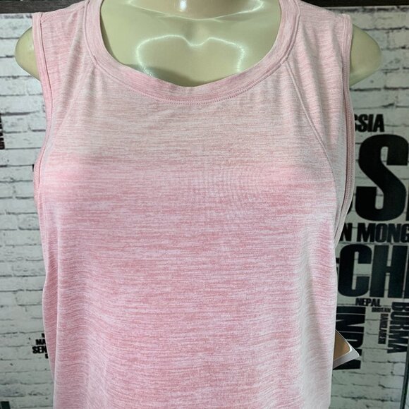 Reebok L Zephyr Pink Heather Crew Neck Back Cut-Out Moisture Wicking Muscle Tee - Picture 2 of 6